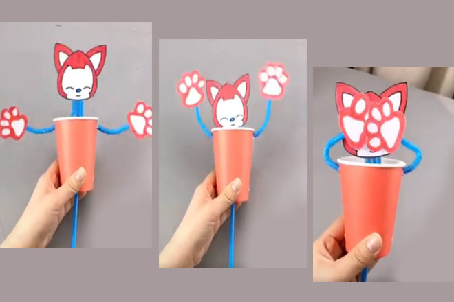 Làm đồ chơi cho bé từ cốc giấy thành chú mèo tinh nghịch