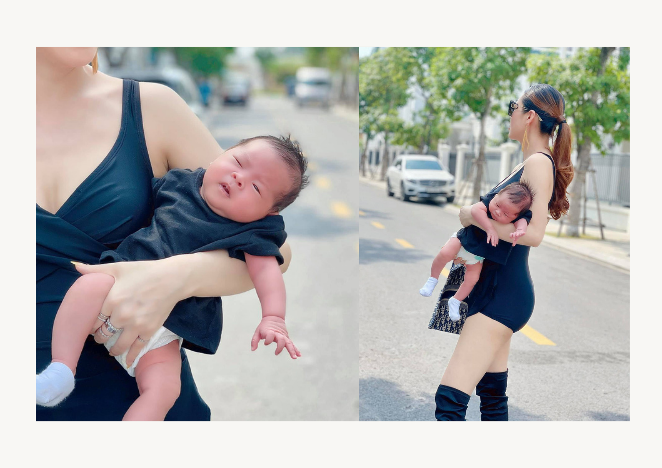 Quế Vân đăng ảnh cùng con 1 tháng tuổi dạo phố nhưng bị chỉ trích dữ dội, cầm túi xách còn cẩn thận hơn bế con