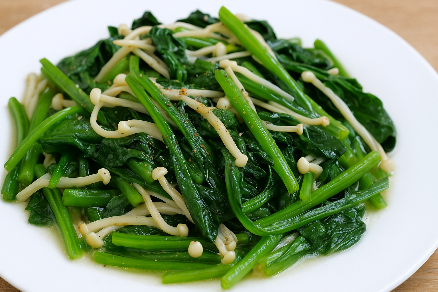 Học ngay cách xào cải bó xôi + nấm kim châm: món rau nhẹ nhàng, bổ gan, no lâu